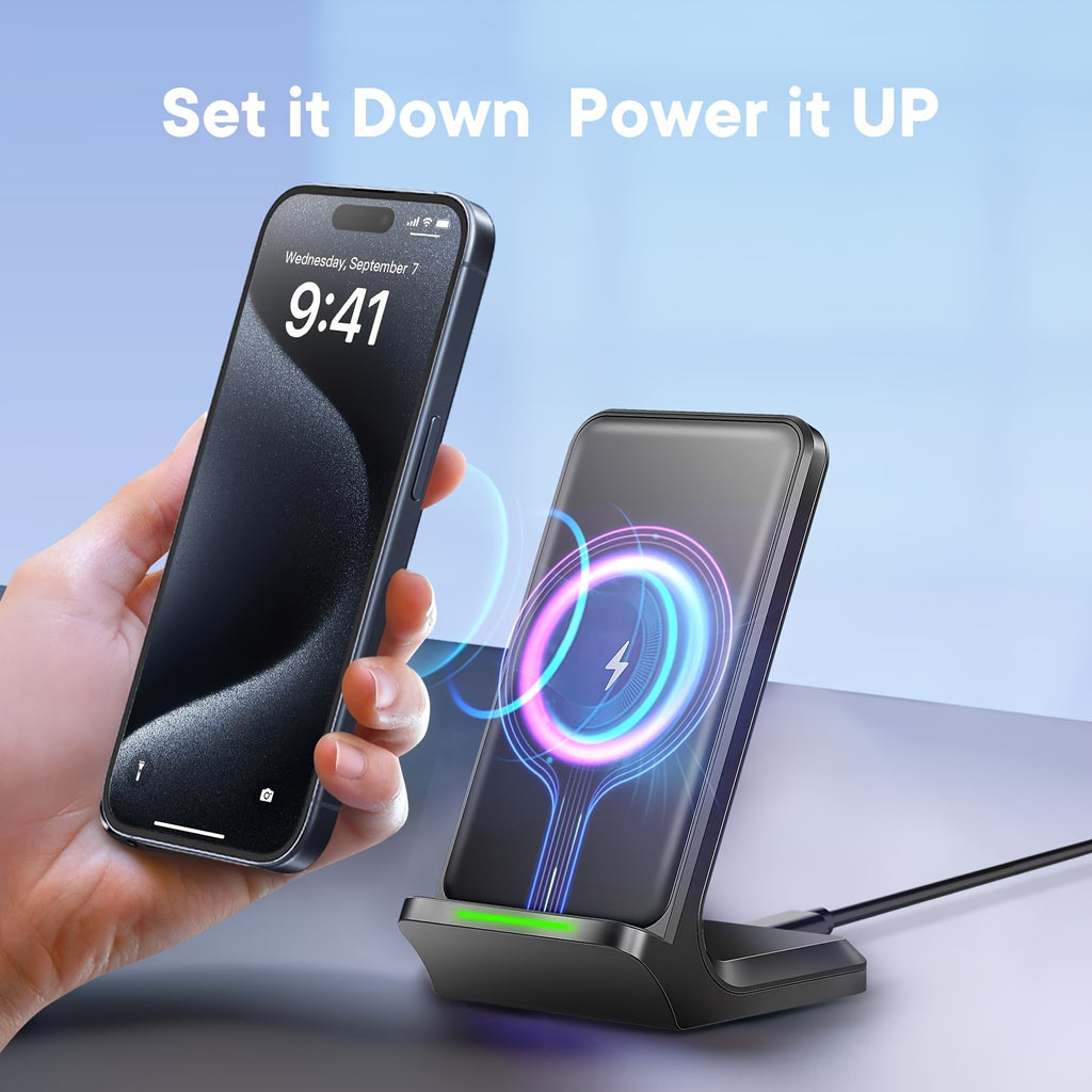 15W Fast Wireless Charger Stand - Universal Wireless Charging Station for iPhone 15/14/13/12/11/Pro/Max/Plus/XS/XR/X and Samsung Galaxy S22/S21/S20/S10/S9/Note10/9, Qi-Enabled Phones with Rapid Charging Technology