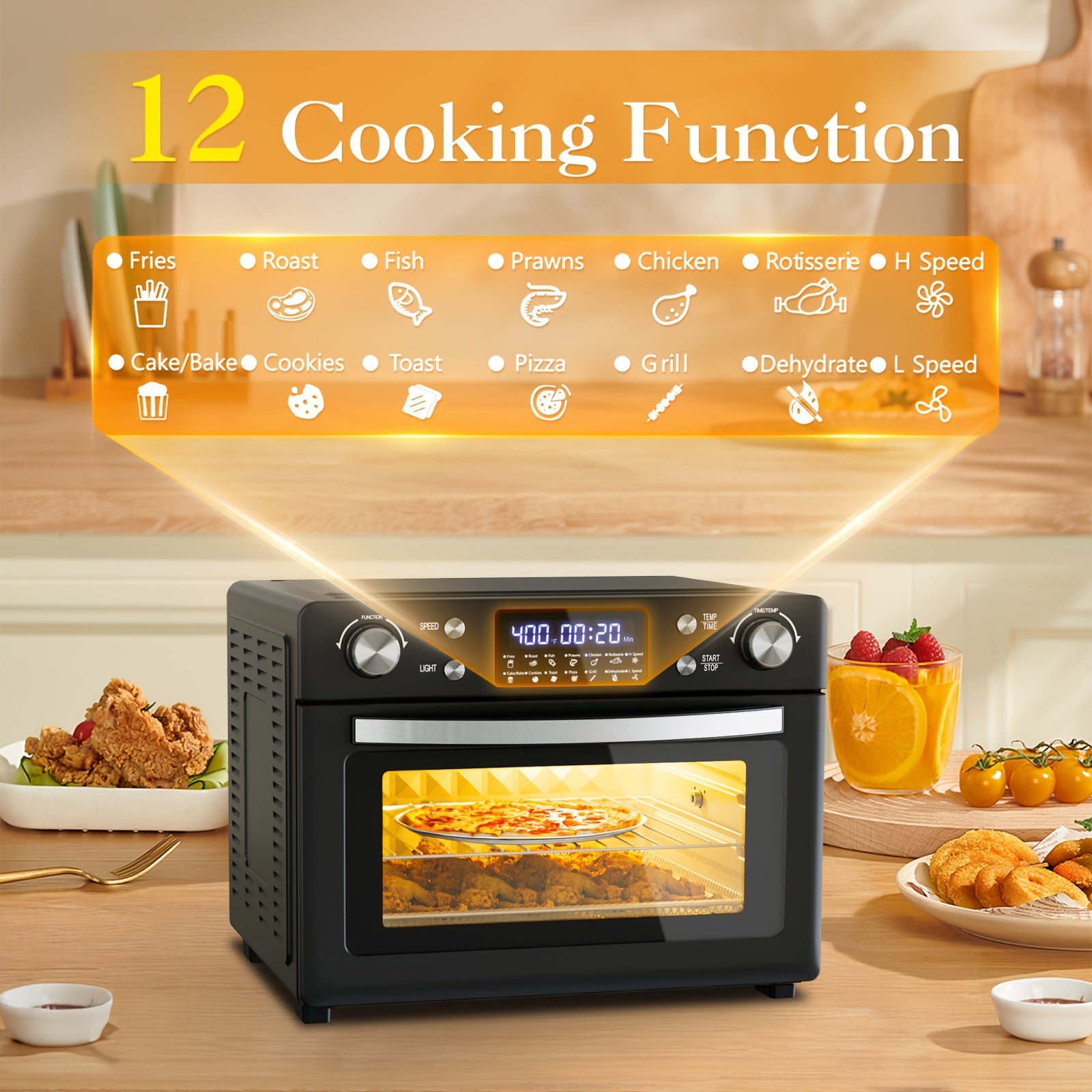 30QT Large Capacity Smart 12-in-1 Air Fryer Toaster Oven Combo - Multi-Functional Convection Oven for Baking, Roasting, Reheating, Broiling, Dehydrating, and More - Versatile Countertop Kitchen Appliance with Advanced Cooking