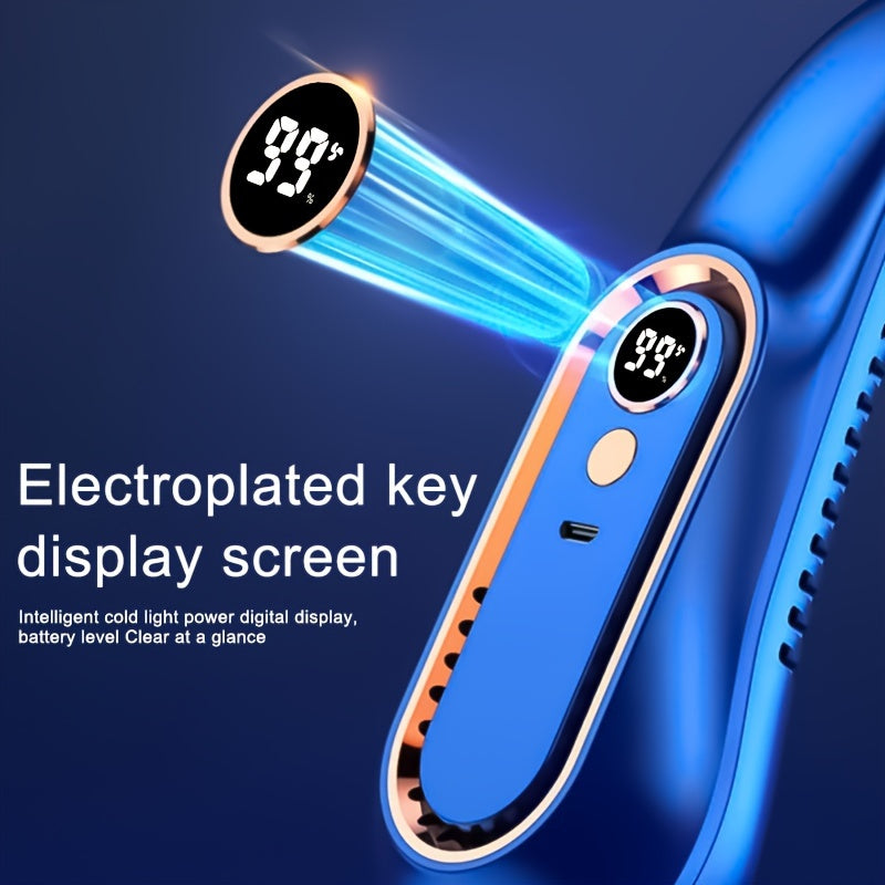 1pc Vaneless Hanging Neck Fan, Portable USB Cooler Fan With 5 Speeds And Digital Display - Super Strong Technology And Bladeless Design For Outdoor Use