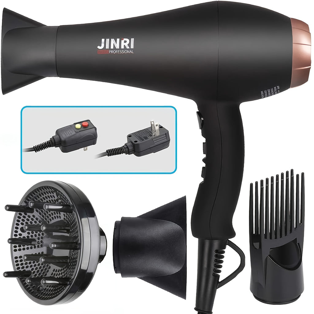 1875W JINRI Pro Salon Hair Dryer - Fast Drying, Low Noise, Negative Ionic Technology with 2 Speeds, 3 Heat Settings, and Multiple Attachments - Perfect Mothers Day Gift