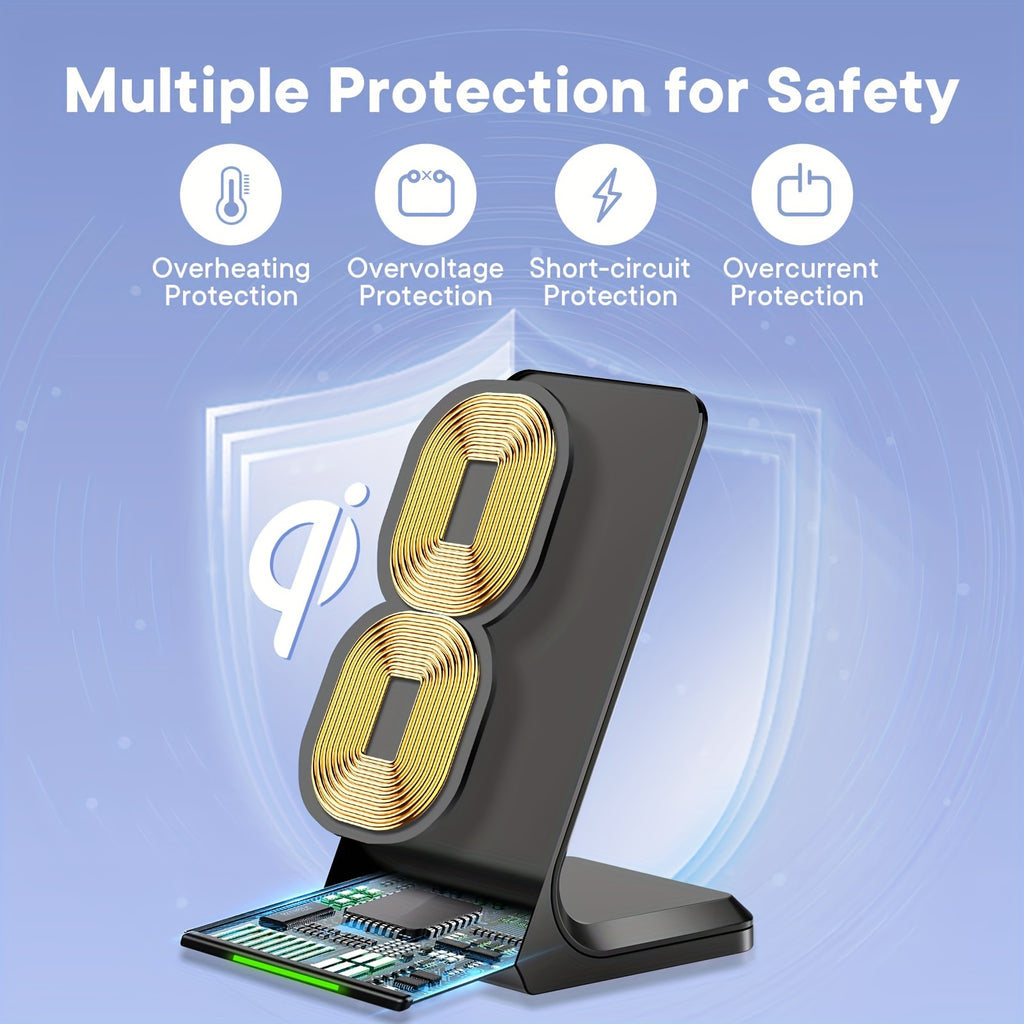 15W Fast Wireless Charger Stand - Universal Wireless Charging Station for iPhone 15/14/13/12/11/Pro/Max/Plus/XS/XR/X and Samsung Galaxy S22/S21/S20/S10/S9/Note10/9, Qi-Enabled Phones with Rapid Charging Technology