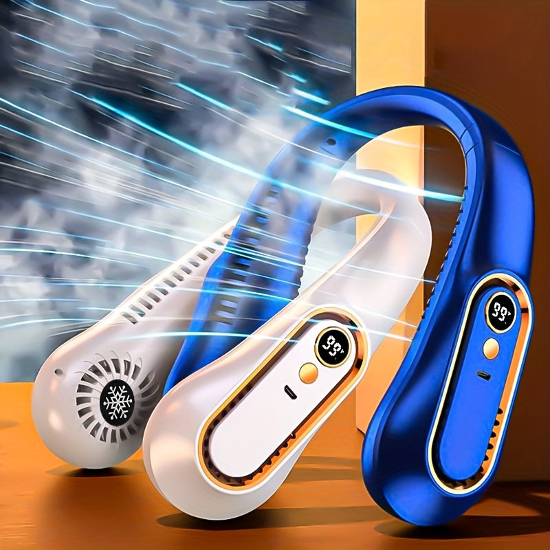 1pc Vaneless Hanging Neck Fan, Portable USB Cooler Fan With 5 Speeds And Digital Display - Super Strong Technology And Bladeless Design For Outdoor Use