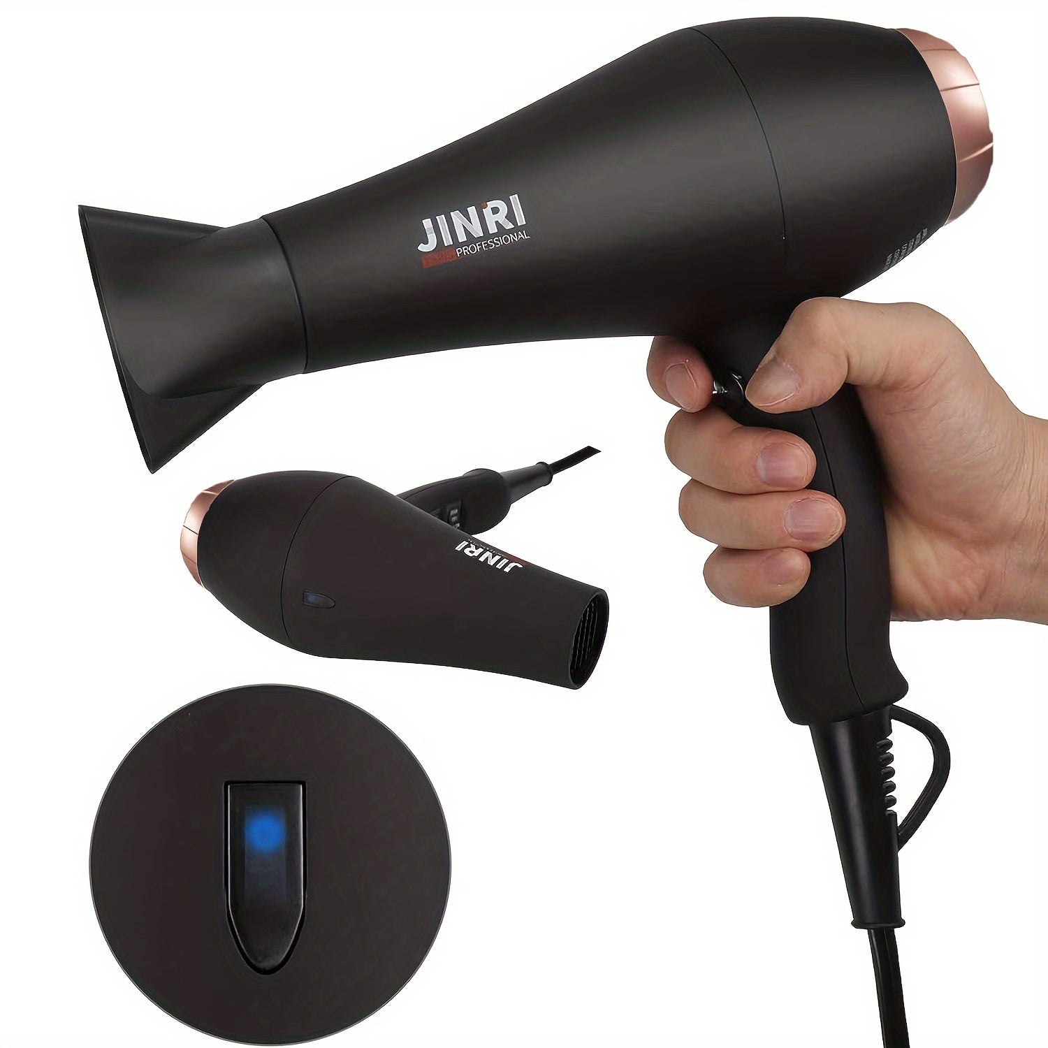 1875W JINRI Pro Salon Hair Dryer - Fast Drying, Low Noise, Negative Ionic Technology with 2 Speeds, 3 Heat Settings, and Multiple Attachments - Perfect Mothers Day Gift