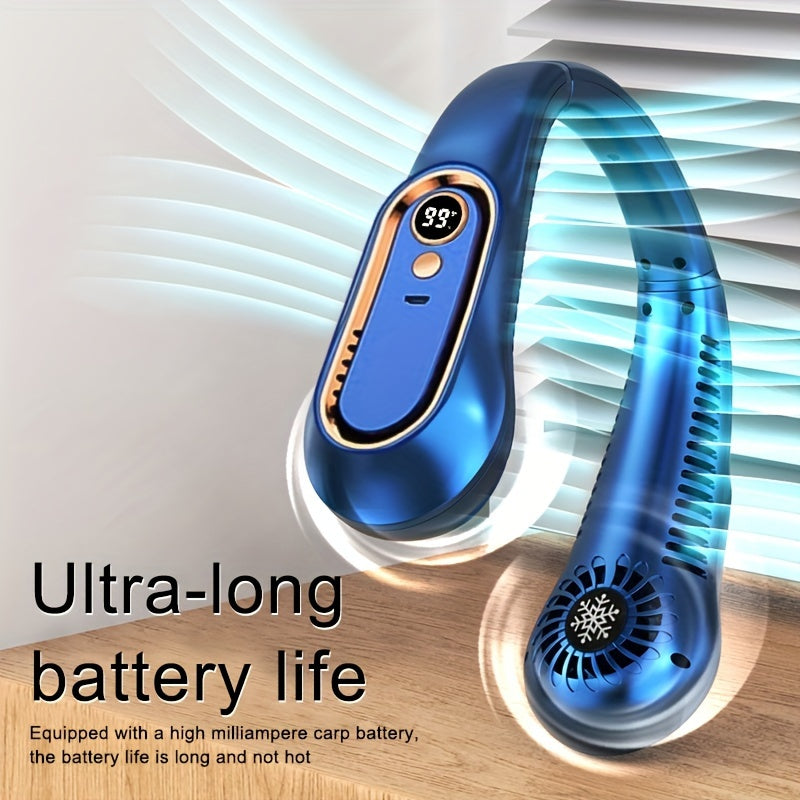 1pc Vaneless Hanging Neck Fan, Portable USB Cooler Fan With 5 Speeds And Digital Display - Super Strong Technology And Bladeless Design For Outdoor Use
