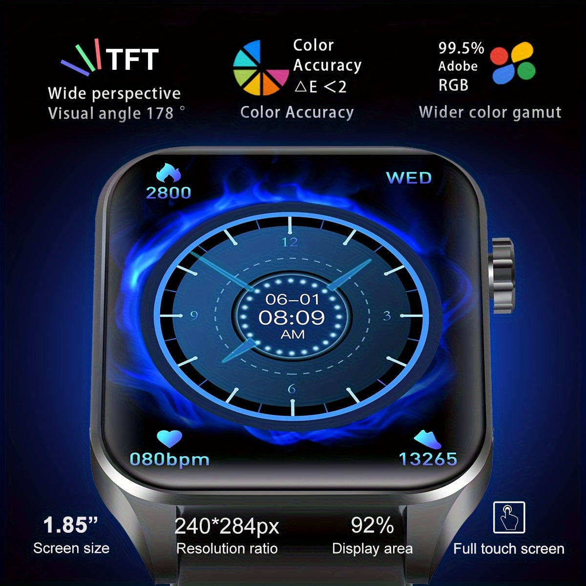 1.85-Inch Ultra-Slim Smartwatch for Android and iPhone - Fitness Tracker with 100+ Sports Modes, Call Function, Calories, Steps, Distance Tracking - Water-Resistant Wearable Technology Smartwatch & Accessories