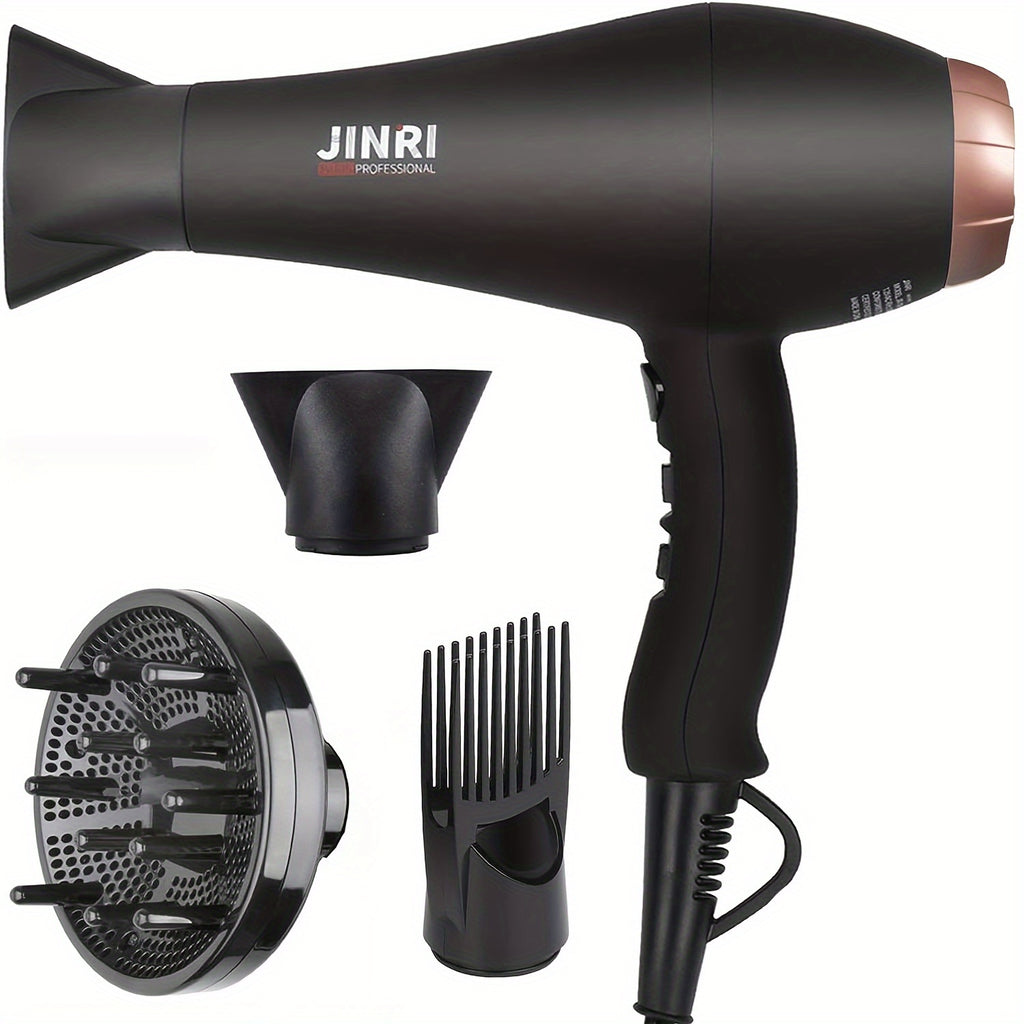 1875W JINRI Pro Salon Hair Dryer - Fast Drying, Low Noise, Negative Ionic Technology with 2 Speeds, 3 Heat Settings, and Multiple Attachments - Perfect Mothers Day Gift