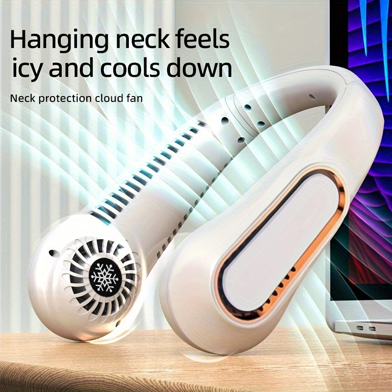 1pc Vaneless Hanging Neck Fan, Portable USB Cooler Fan With 5 Speeds And Digital Display - Super Strong Technology And Bladeless Design For Outdoor Use