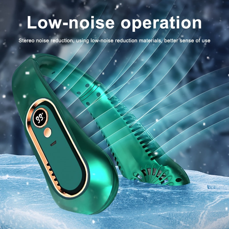 1pc Vaneless Hanging Neck Fan, Portable USB Cooler Fan With 5 Speeds And Digital Display - Super Strong Technology And Bladeless Design For Outdoor Use