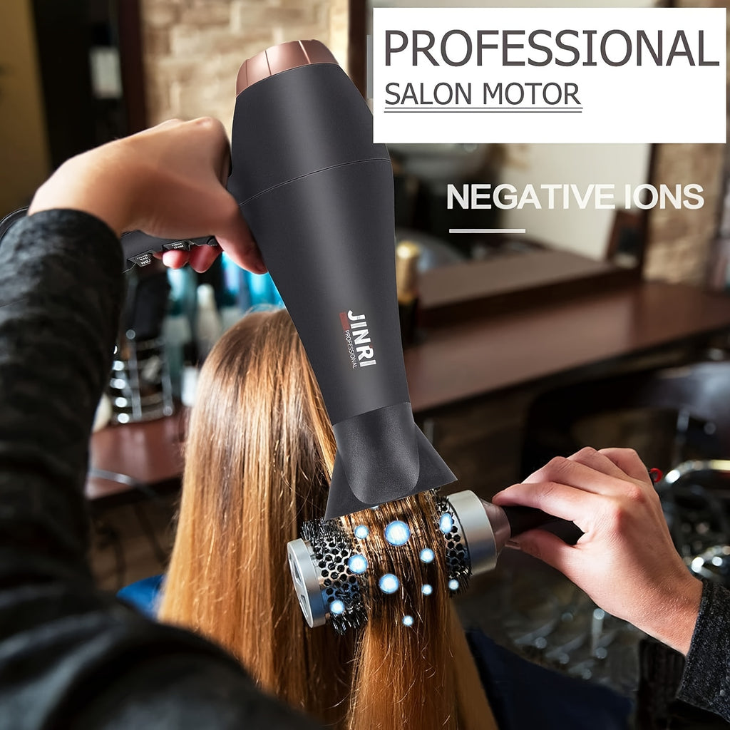 1875W JINRI Pro Salon Hair Dryer - Fast Drying, Low Noise, Negative Ionic Technology with 2 Speeds, 3 Heat Settings, and Multiple Attachments - Perfect Mothers Day Gift