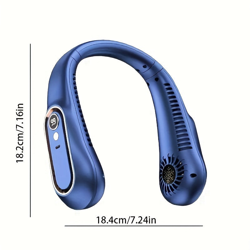 1pc Vaneless Hanging Neck Fan, Portable USB Cooler Fan With 5 Speeds And Digital Display - Super Strong Technology And Bladeless Design For Outdoor Use