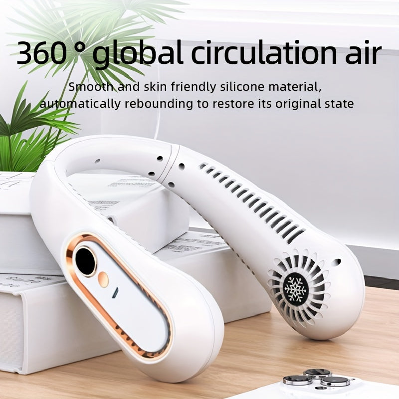 1pc Vaneless Hanging Neck Fan, Portable USB Cooler Fan With 5 Speeds And Digital Display - Super Strong Technology And Bladeless Design For Outdoor Use