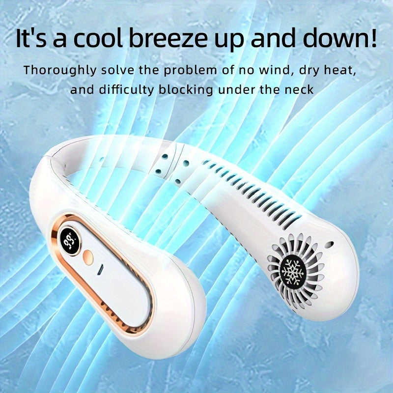 1pc Vaneless Hanging Neck Fan, Portable USB Cooler Fan With 5 Speeds And Digital Display - Super Strong Technology And Bladeless Design For Outdoor Use